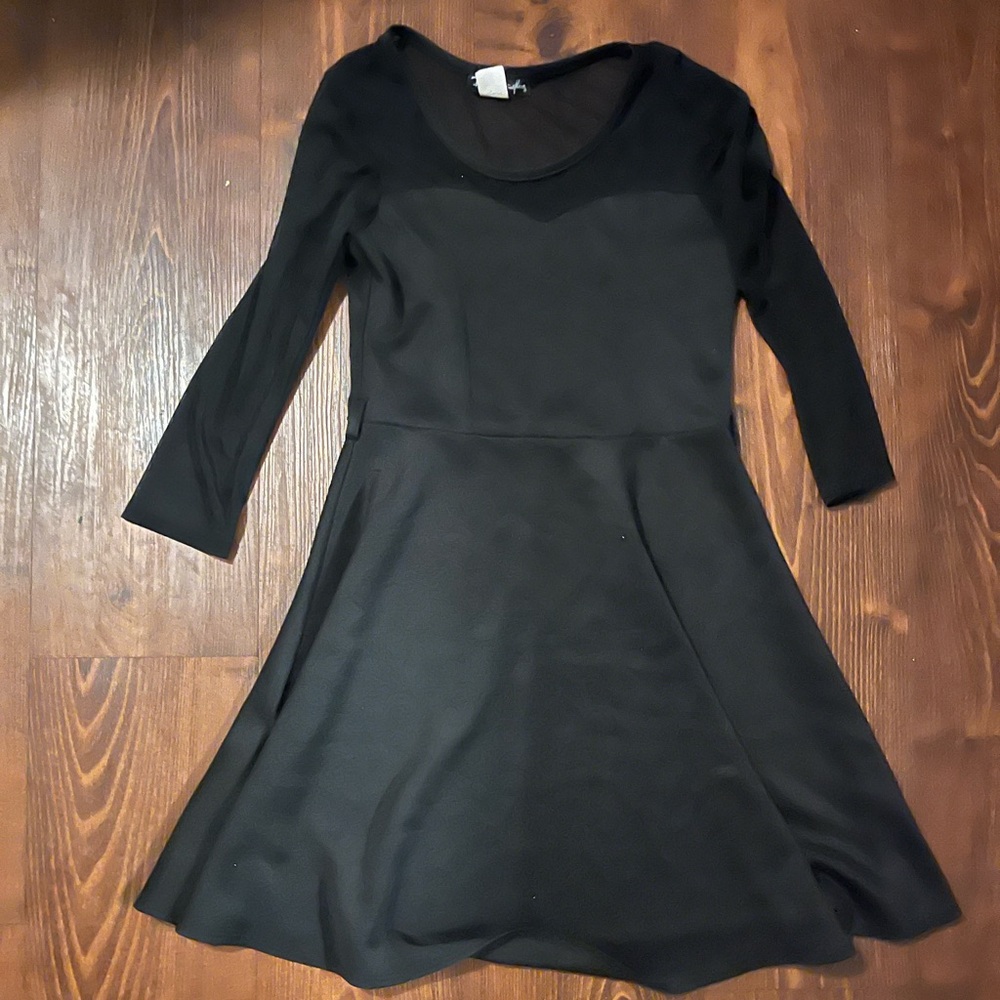 French Atmosphere Black Fit and Flare Long Sleeve Dress